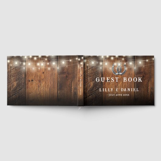 Rustic Horseshoes String Lights Barn Wood Wedding Gastenboek (Volledig)