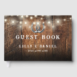 Rustic Horseshoes String Lights Barn Wood Wedding Gastenboek