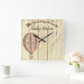 Rustic Hot Air Balloon Personalized Kitchen Clock Vierkante Klok (Huis)