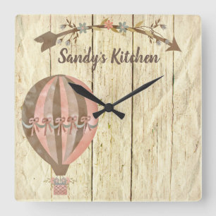 Rustic Hot Air Balloon Personalized Kitchen Clock Vierkante Klok