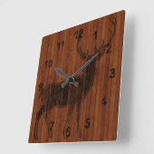 Rustic Hot Branded Deer Afbeelding in hout Vierkante Klok (Hoek)
