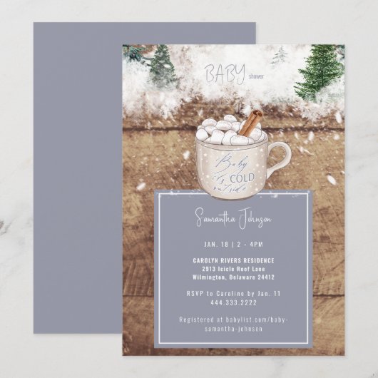 Rustic Hot Chocolate Baby Het is koud Dusty Blue i Kaart (Voorkant / Achterkant)