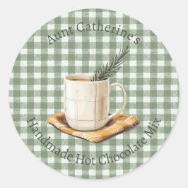 Rustic Hot Chocolate Mix Kerst Groen Gingham Ronde Sticker