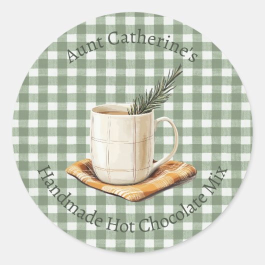 Rustic Hot Chocolate Mix Kerst Groen Gingham Ronde Sticker (Voorkant)