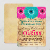 Rustic Hot Pink Blauwgroen Dagen Wedding Invitatie Kaart (Voorkant / Achterkant)