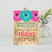 Rustic Hot Pink Blauwgroen Dagen Wedding Invitatie Kaart (Staand voorkant)