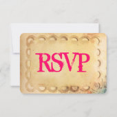 Rustic Hot Pink Blauwgroen Daisies Wedding RSVP ka (Achterkant)