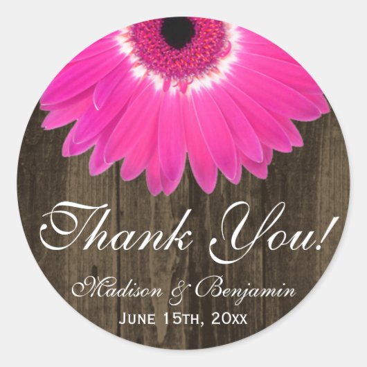 Rustic Hot Pink Daisy Wedding Bedankt Sticker (Voorkant)