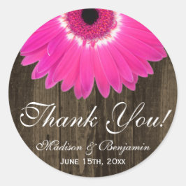 Rustic Hot Pink Daisy Wedding Bedankt Sticker
