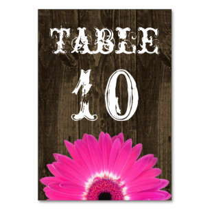 Rustic Hot Pink Daisy Wedding Table Number Card Kaart