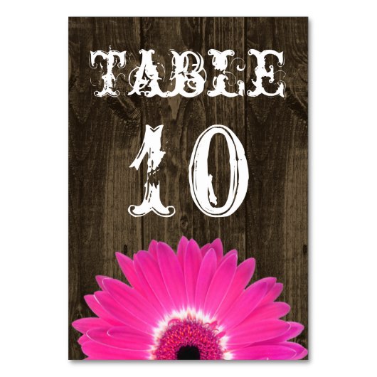 Rustic Hot Pink Daisy Wedding Table Number Card Kaart (Voorkant)