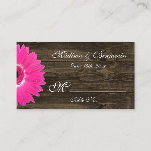 Rustic Hot Pink Gerber Daisy Wedding Place Kaarten Plaatskaartje (Voorkant)