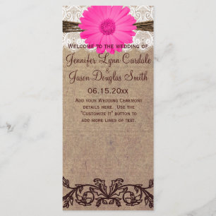 Rustic Hot Pink Gerber Daisy Wedding Program Programmakaart