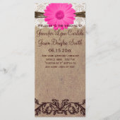 Rustic Hot Pink Gerber Daisy Wedding Program Programmakaart (Voorkant)