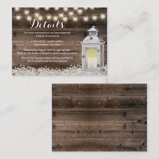 Rustic Hotel Accommodations  Lantern Wooden Informatiekaartje (Voorkant / Achterkant)