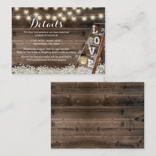 Rustic Hotel Accommodations Love Wooden Ladder Informatiekaartje (Voorkant / Achterkant)