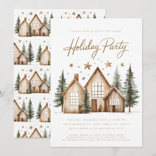 Rustic House Cabin Mountain Holiday Party Kaart (Voorkant / Achterkant)