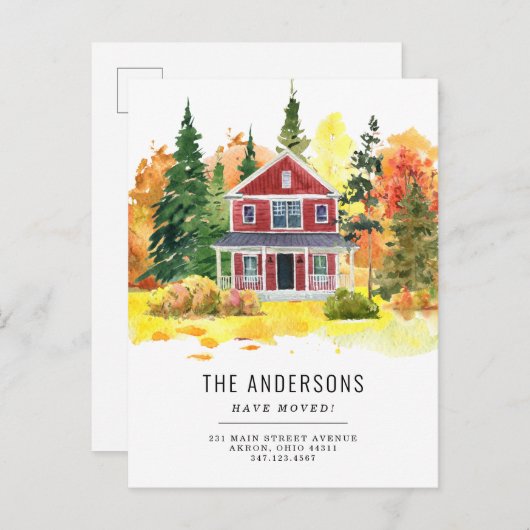 Rustic House Forest Bossen We hebben Herfst verhui Aankondigingskaart (Voorkant / Achterkant)