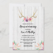 Rustic Housewarming Party Antler Floral Invite Kaart (Voorkant)