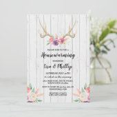 Rustic Housewarming Party Antler Floral Invite Kaart (Staand voorkant)