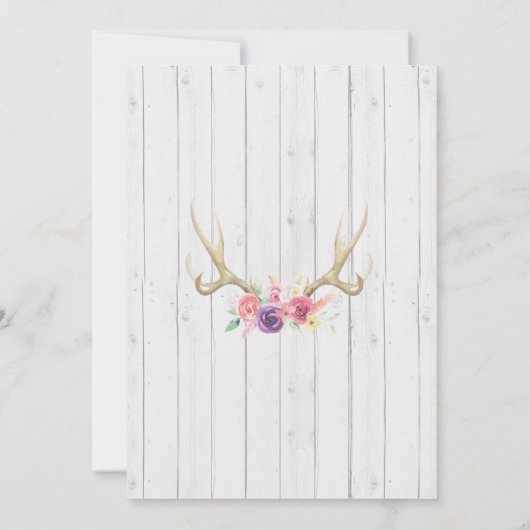 Rustic Housewarming Party Antler Floral Invite Kaart (Achterkant)