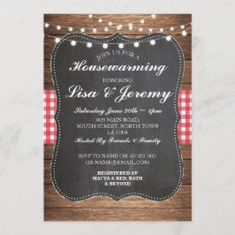 Rustic Housewarming Red Gingham Chalk Invite Kaart