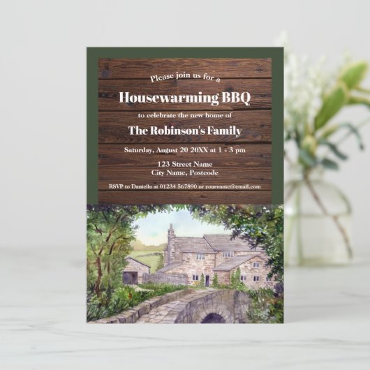 Rustic Housewarming Stone Bridge Farmhouse Kaart (Staand voorkant)