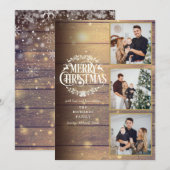 Rustic Hout 3 Foto Collage Prettig Kerstfeest Feestdagenkaart (Voorkant / Achterkant)