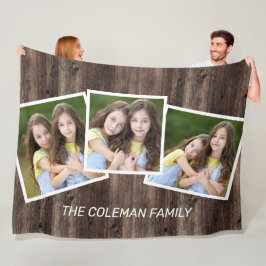Rustic Hout 3 Foto Familienaam Fleece Deken