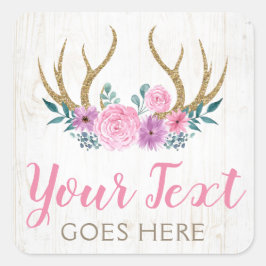 Rustic Hout & Aquarel Bloemengewei Jachthoorns Boe Vierkante Sticker