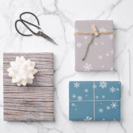 Rustic Hout Beige Blauwe Sneeuwvlok Patroon Kerstm Inpakpapier Vel