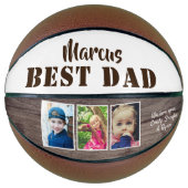 Rustic Hout Beste Papa 3 Foto Collage Vaderdag Basketbal (Voorkant)