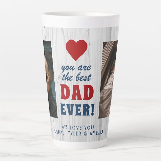 Rustic Hout Beste Papa Ooit Rode Hart 2 Foto Latte Mok (Voorkant)