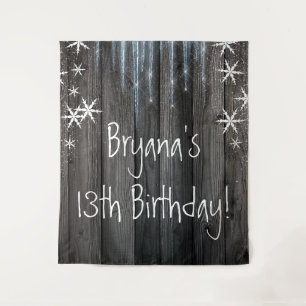 Rustic hout bevroren ijs winter sneeuwvlokken acht wandkleed