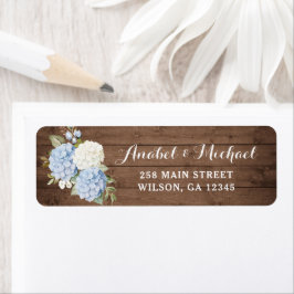 Rustic Hout Blauw Hydrangea Retouradres Label