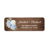 Rustic Hout Blauw Hydrangea Retouradres Label (Voorkant)