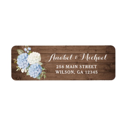 Rustic Hout Blauw Hydrangea Retouradres Label (Voorkant)