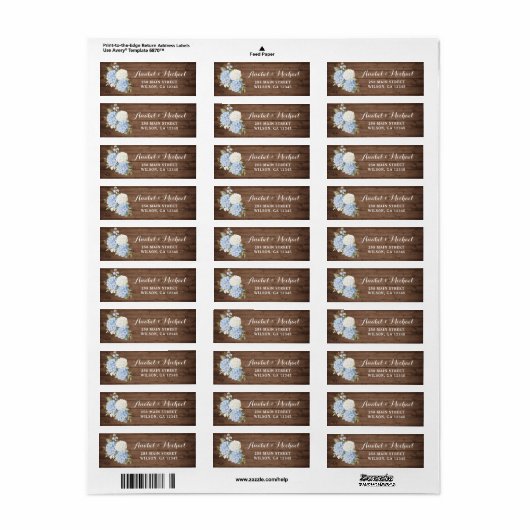 Rustic Hout Blauw Hydrangea Retouradres Label (Full Sheet)