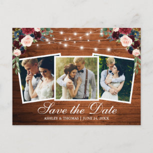 Rustic Hout Bloem 3 Foto Save The Date Uitnodiging Briefkaart