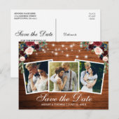 Rustic Hout Bloem 3 Foto Save The Date Uitnodiging Briefkaart (Voorkant / Achterkant)