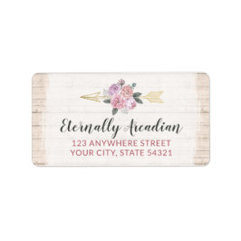Rustic hout Boheemse bloem Pijl Roze Adres Etiket