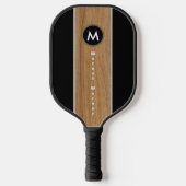 Rustic Hout Bruine Streep op Zwarte Monogram Pickleball Paddle (Voorkant)
