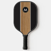 Rustic Hout Bruine Streep op Zwarte Monogram Pickleball Paddle (Achterkant)