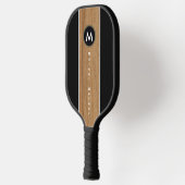 Rustic Hout Bruine Streep op Zwarte Monogram Pickleball Paddle (Links)