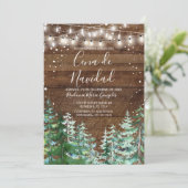 Rustic hout Cena De Navidad dennenbomen Kerstmis Kaart (Staand voorkant)