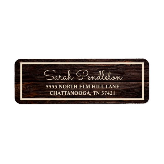 Rustic hout crème adres etiket (Voorkant)