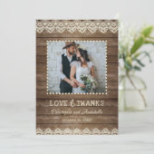 Rustic Hout Crème Kant Trouwfoto Dankjewel Bedankkaart (Staand voorkant)