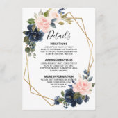 Rustic hout donkerblauw blos roze geometrische det informatiekaartje (Voorkant)