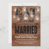 Rustic Hout Eet, Drink en Trou Huwelijk Kaart (Voorkant)