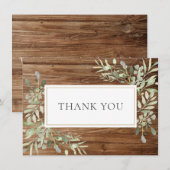 Rustic Hout Elegante Zachte Bladeren Groenelemente Bedankkaart (Voorkant / Achterkant)